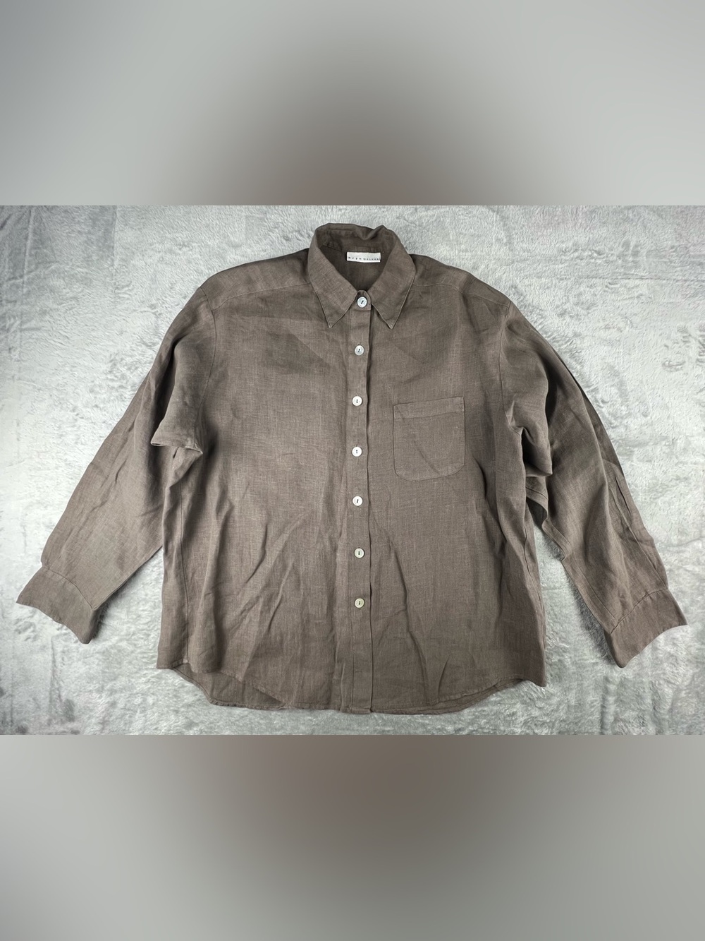 Bryn Walker Shirt Womens L Gray Long Sleeve Button Up 100% Linen Made In USA